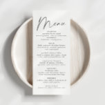 Elegante Menú de cena de la recepción de la boda d<br><div class="desc">Este es un moderno y elegante menú nupcial con un diseño minimalista y un tipo de letra único. Todos los colores son editables. // Para encontrar diseños coincidentes, busque "ALICE" en la tienda Sincerely By Nicole Zazzle. * Si te gusta este diseño pero no lo ves disponible para algo que...</div>