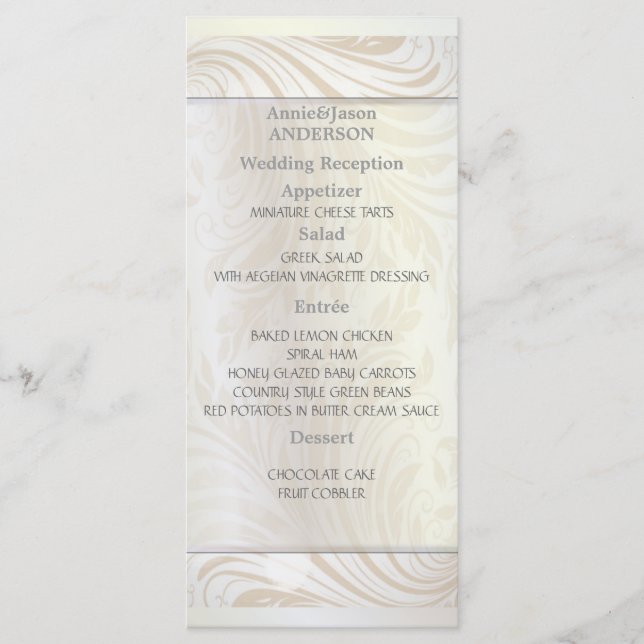 Elegante menú de cena de la recepción Pearl White  (Anverso)