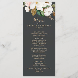 Elegante menú de cena Magnolia Boda blanco y negro