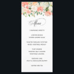 Elegante menú de color de agua color Boda floral<br><div class="desc">Una carta muy romántica para los bodas y otros banquetes con peonías acuarelas y flores mixtas con vegetación en sutiles tonos acuáticos de melocotón, rosa y crema. Personalice el texto de ejemplo con las selecciones de menú que desee. Si desea agregar o quitar líneas de texto, cambie la opción de...</div>