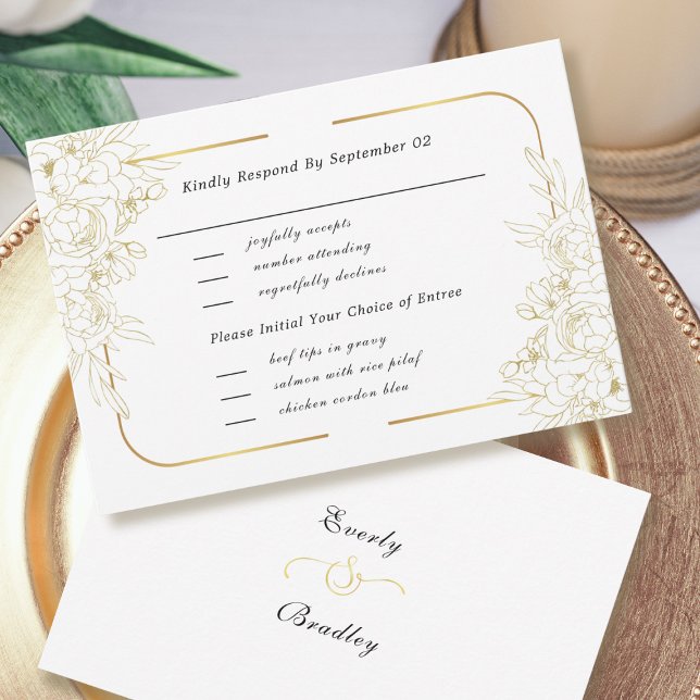 Elegante menú de guiones florales de oro blanco (Subido por el creador)