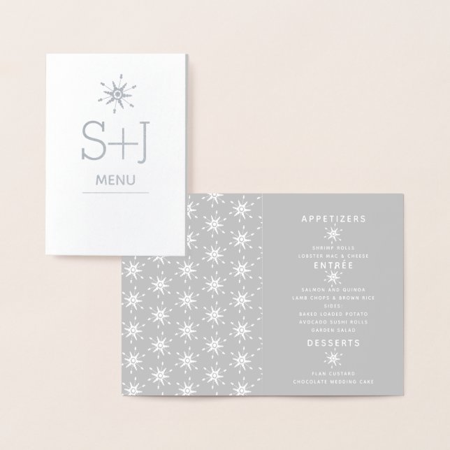Elegante menú de invierno con copos de nieve Boda (Demostración)