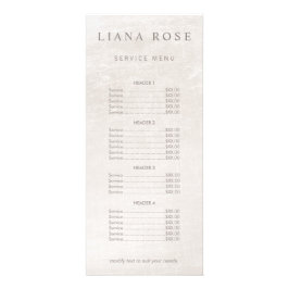 Elegante menú de la lista de precios de venta de m