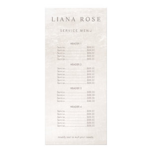 Elegante menú de la lista de precios de venta de m