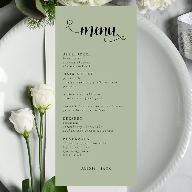 Elegante menú de mesa de Boda verde sabio Minimali (Subido por el creador)