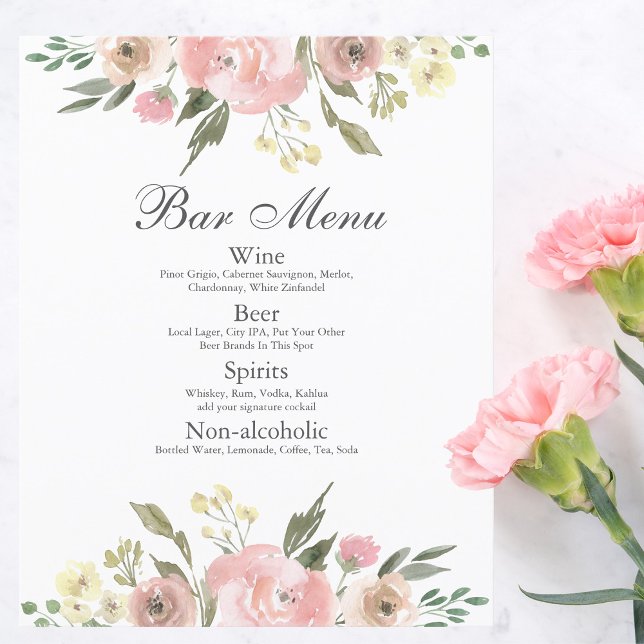 Elegante menú de papel de Boda floral rosa Rubor (Subido por el creador)