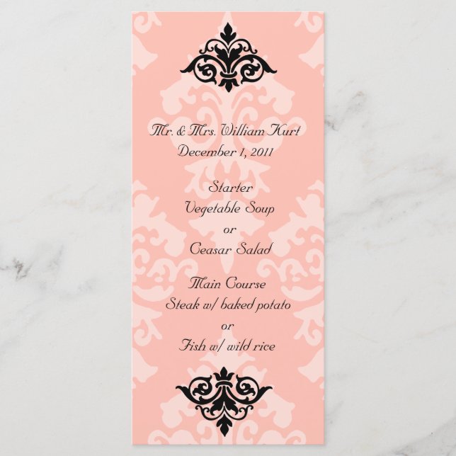 Elegante menú de recepción Damask (Anverso)