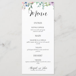 Elegante menú de recepción de boda de flores silve