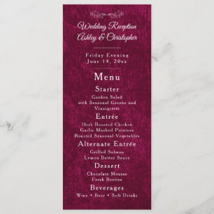 Elegante menú de recepción de boda de terciopelo b