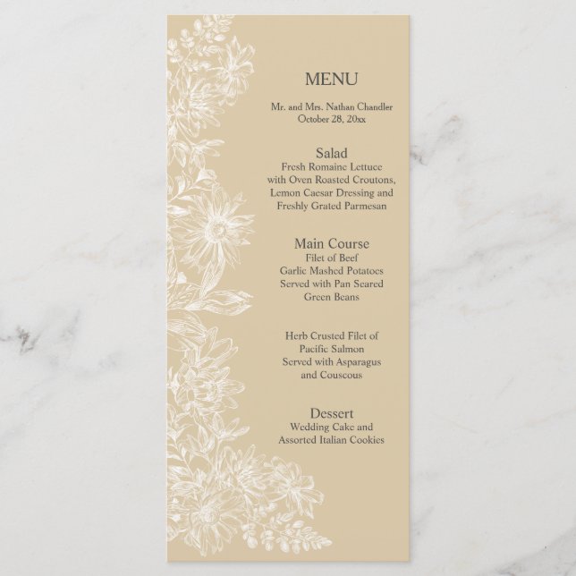 Elegante menú de recepción de Boda Floral Blanca (Anverso)