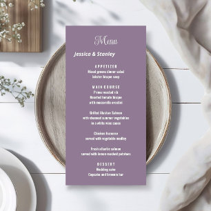 Elegante menú de recepción de bodas lavanda de gui