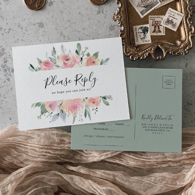 Elegante menú de Rubor rosa Elección de postal RSV (Subido por el creador)
