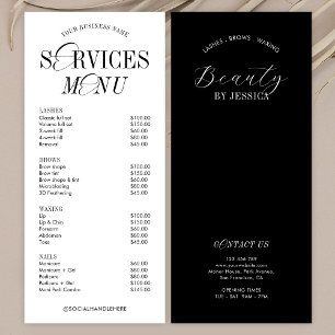 Elegante Menú de servicios de salón con logotipo d