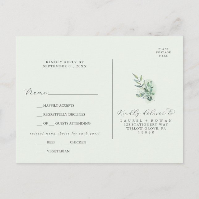 Elegante menú de vegetación Selección de postal RS (Reverso)
