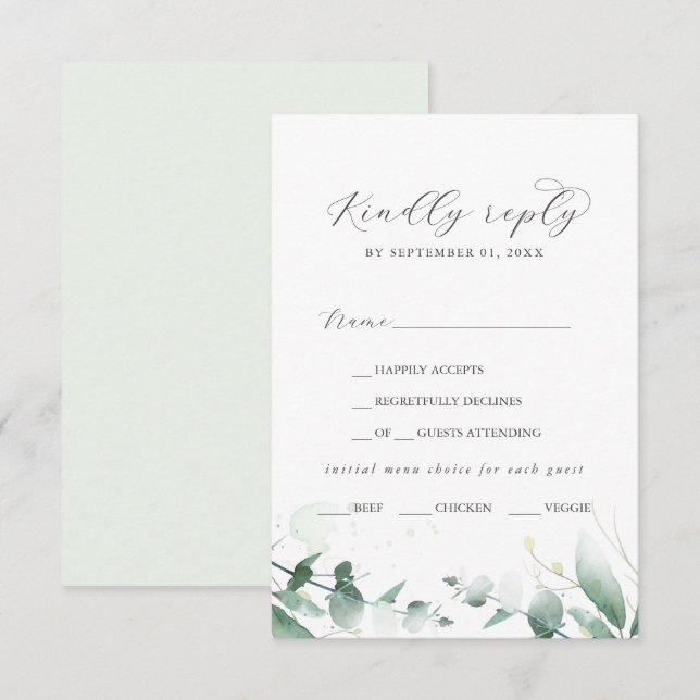 Elegante menú de vegetación Tarjeta RSVP de elecci (Anverso / Reverso)