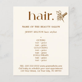 Elegante menú del pelo de las tijeras doradas del 