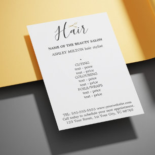 Elegante menú del pelo de tijeras doradas blancas