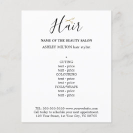 Elegante menú del pelo de tijeras doradas blancas 