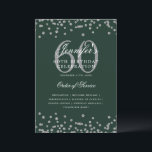 Elegante menú del programa 60th Birthday Green<br><div class="desc">Elegante diseño de "Programa de Fiesta de Cumpleaños" con confetti falso purpurina y texto personalizado.</div>