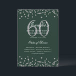 Elegante menú del programa 60th Birthday Green<br><div class="desc">Elegante diseño de "Programa de Fiesta de Cumpleaños" con confetti falso purpurina y texto personalizado.</div>
