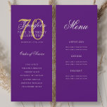 Elegante menú del programa 70th Birthday Gold Purp<br><div class="desc">Elegante diseño de "Programa de fiesta de cumpleaños" con una sofisticada tipografía de escritura con texto personalizado.</div>
