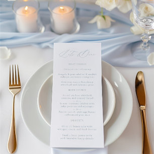 Elegante menú Dusty Blue & White Boda