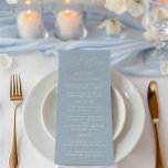 Elegante menú Dusty Blue & White Boda<br><div class="desc">Elegante y sin esfuerzo, esta carta boda le da un toque refinado y ventilado a su celebración. Diseñado en un suave azul polvoriento con una minimalista tipografía serif, es perfecto para ceremonias en la playa, recepciones en el jardín o cualquier evento con una estética relajada y sofisticada. Personalice este menú...</div>