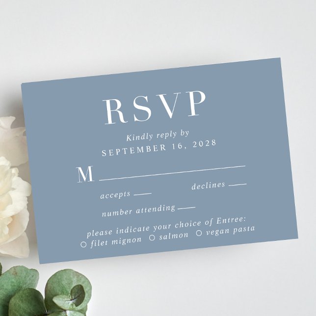 Elegante Menú Elección Dusty Blue Wedding RSVP (Subido por el creador)