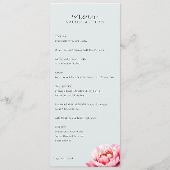 Elegante Menú Floral Beige (Anverso)