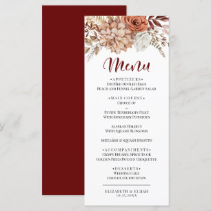 Elegante menú floral borgoñona otoñal Boda plano