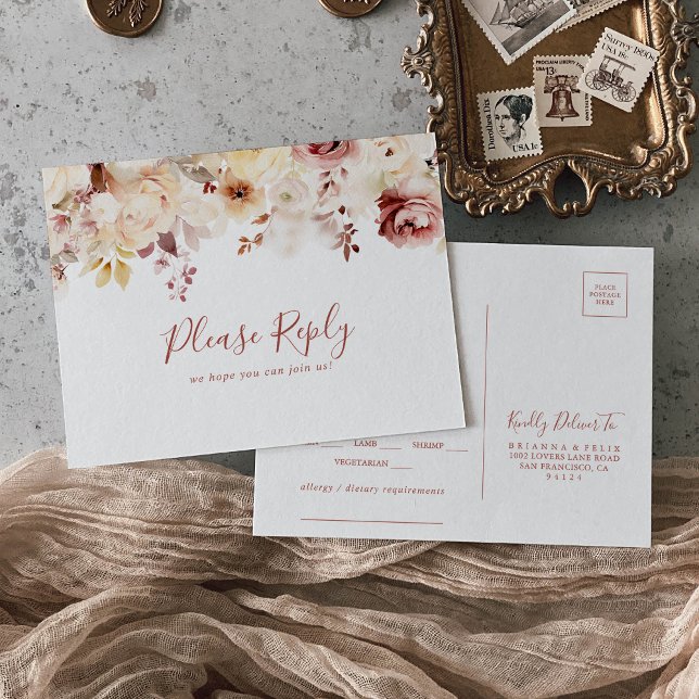 Elegante menú floral Elección postal RSVP (Subido por el creador)
