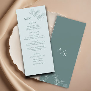 Elegante menú floral Verde azulado Boda