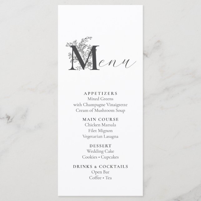 Elegante menú floral vintage (Anverso)