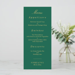 Elegante menú Hunter Green Golden Beige Boda