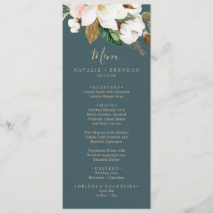 Elegante menú Magnolia Verde azulado y Boda blanco