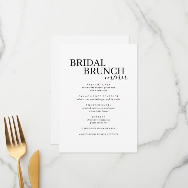 Elegante menú minimalista de brunch de novias (Anverso/Reverso In Situ)