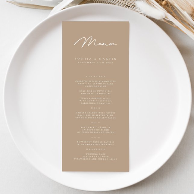 Elegante menú Minimalista del Boda Taupe (Subido por el creador)