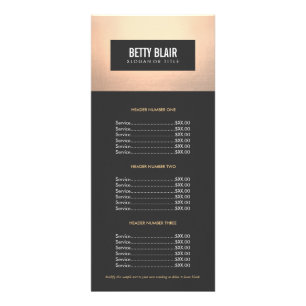 Elegante menú Moda Gold y Black Price List