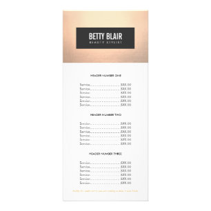 Elegante menú Moda Gold y Black Price List