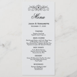 Elegante menú moderno de Bodas en blanco y negro