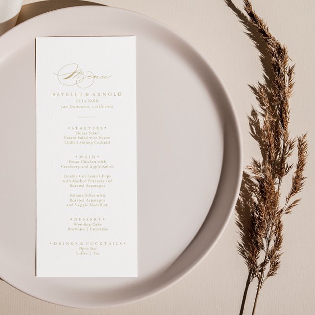 Elegante menú moderno de la cena de oro de caligra (Subido por el creador)