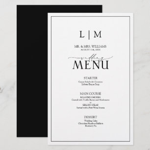 Elegante menú Monograma de caligrafía blanca y neg