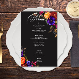 Elegante menú Moody Vibrant Harvest Floral Boda