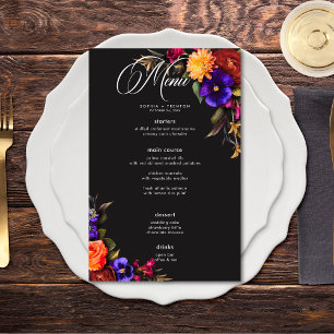 Elegante menú Moody Vibrant Harvest Floral Boda
