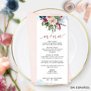 Elegante menú Pastel Floral Quinceañera