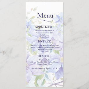 Elegante menú periwinkle Clematis Boda