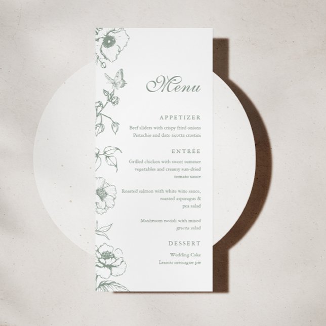 Elegante menú plano de boda de jardín floral verde (Subido por el creador)