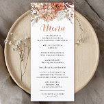 Elegante menú plano de Boda floral de terracota de<br><div class="desc">Una magnífica carta boda de otoño. Personalízalo con tu menú boda,  nombres y fecha. Diseñado para ti por Blackberry Boulevard.</div>