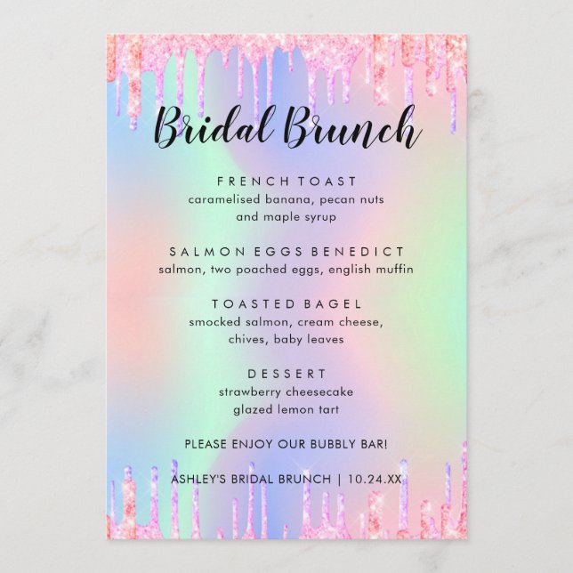 Elegante menú Purpurina Holográfico de brunch (Anverso)