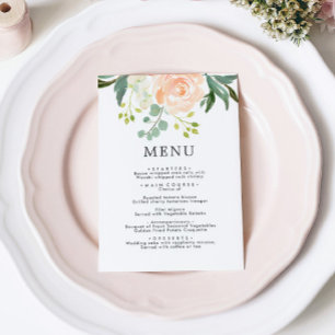 Elegante menú Rosa Rubor y Boda floral de vegetaci